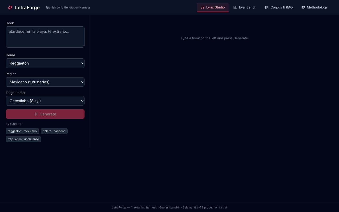 LetraForge — live demo screenshot