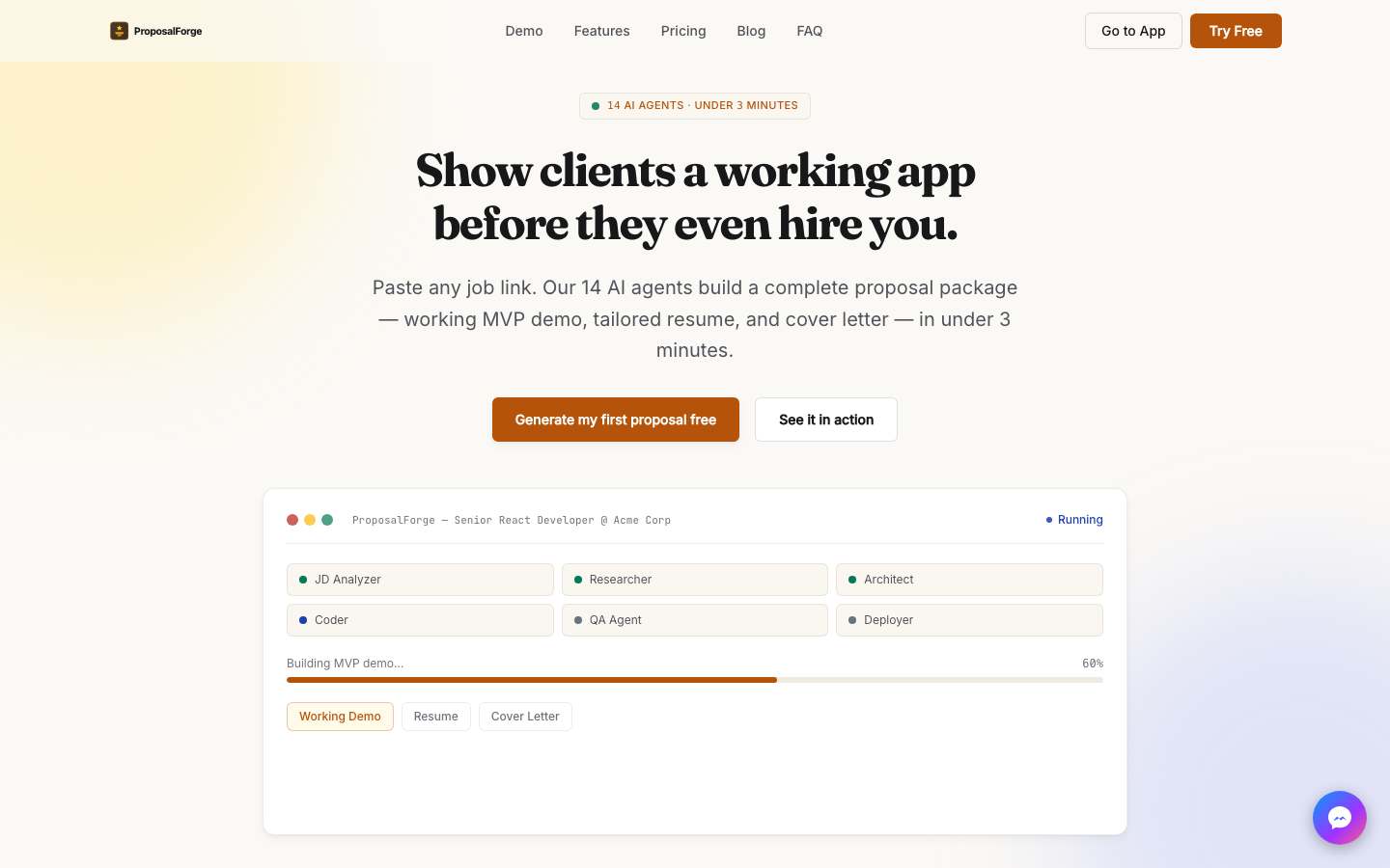 ProposalForge — live demo screenshot
