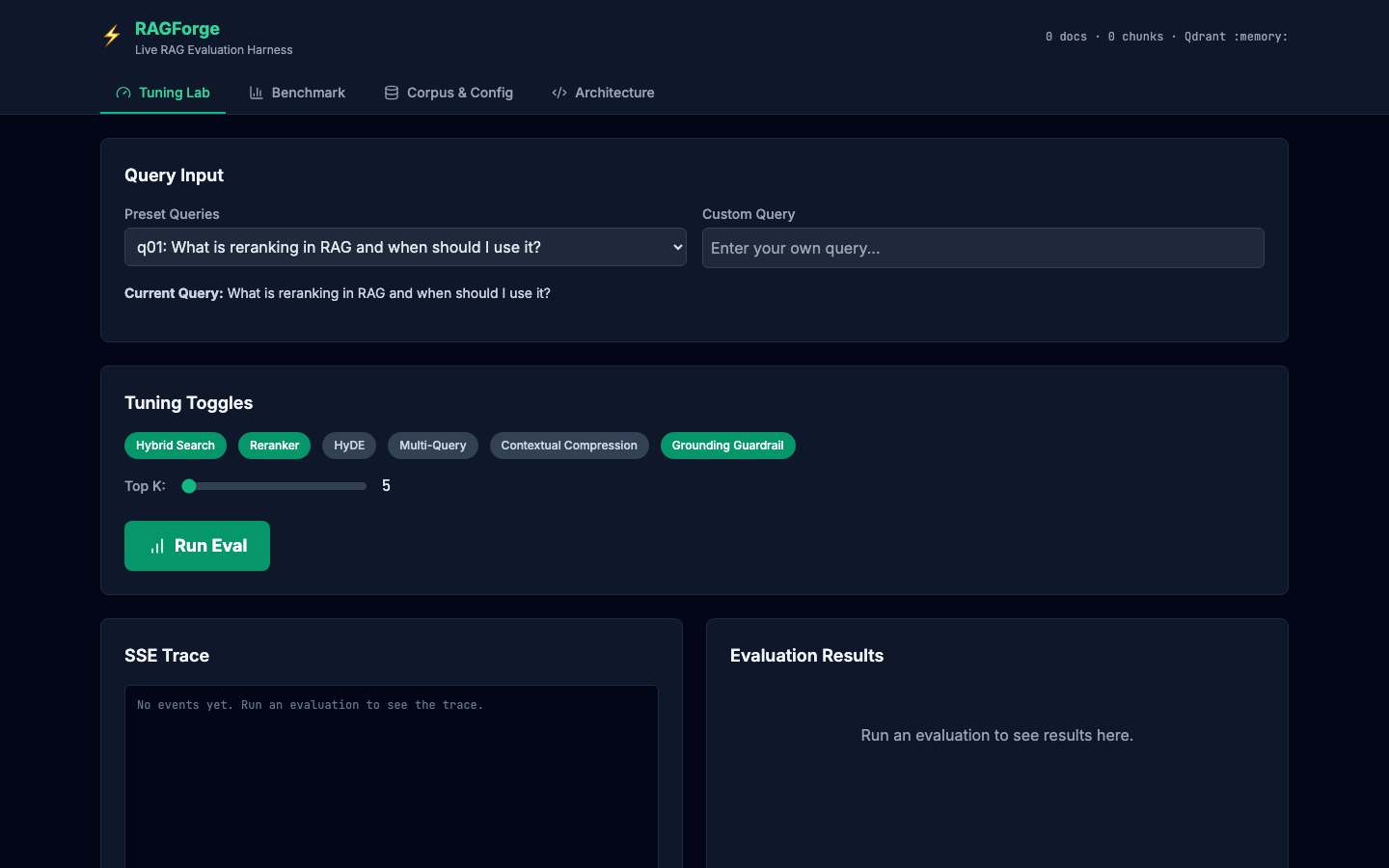 RAGForge — live demo screenshot